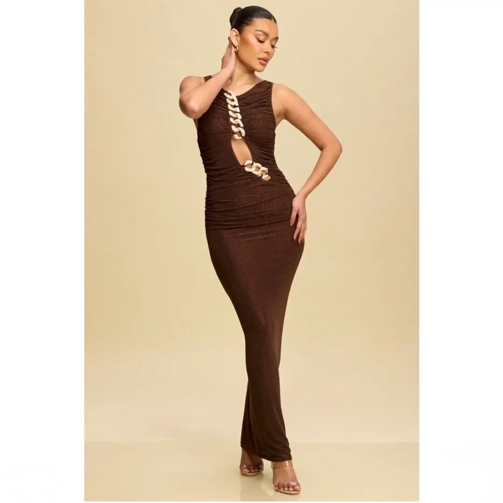 Luxxel Chocolate Chain Detail Jersey Dress